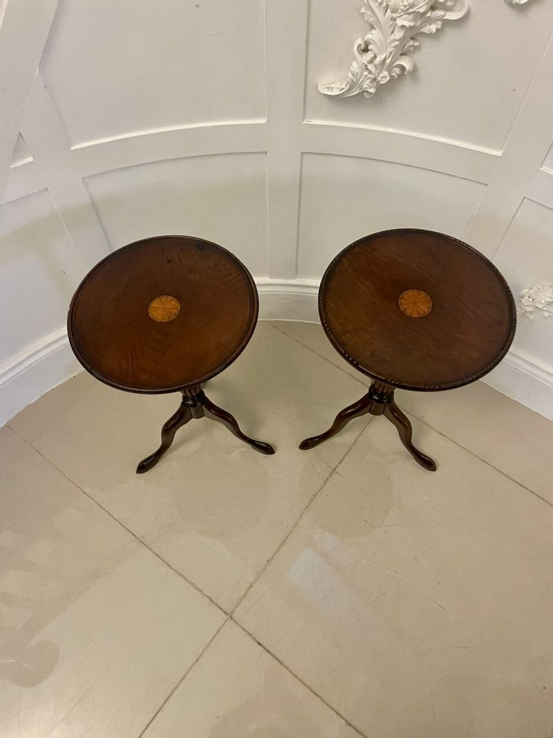Near Pair of Antique Edwardian Quality Mahogany Inlaid Lamp Tables - Image 2